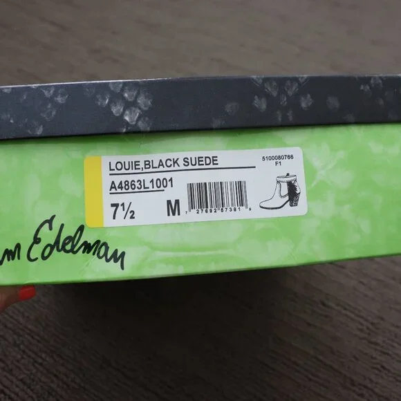 SAM EDELMAN Louie Black Suede Fringe Cowboy Bootie Size 7.5 - Picture 9 of 9